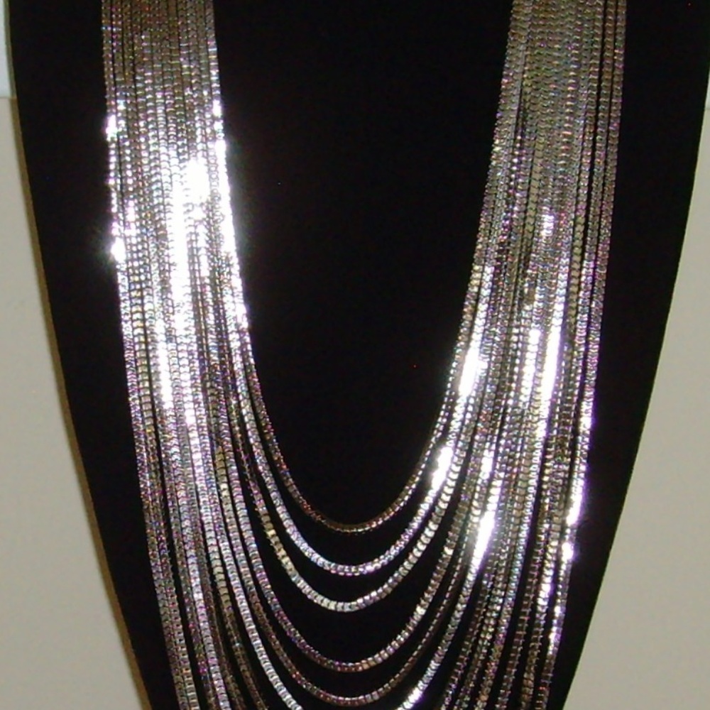 CARA 12 Strand Silver-Tone Cascading Necklace - Picture 2 of 9